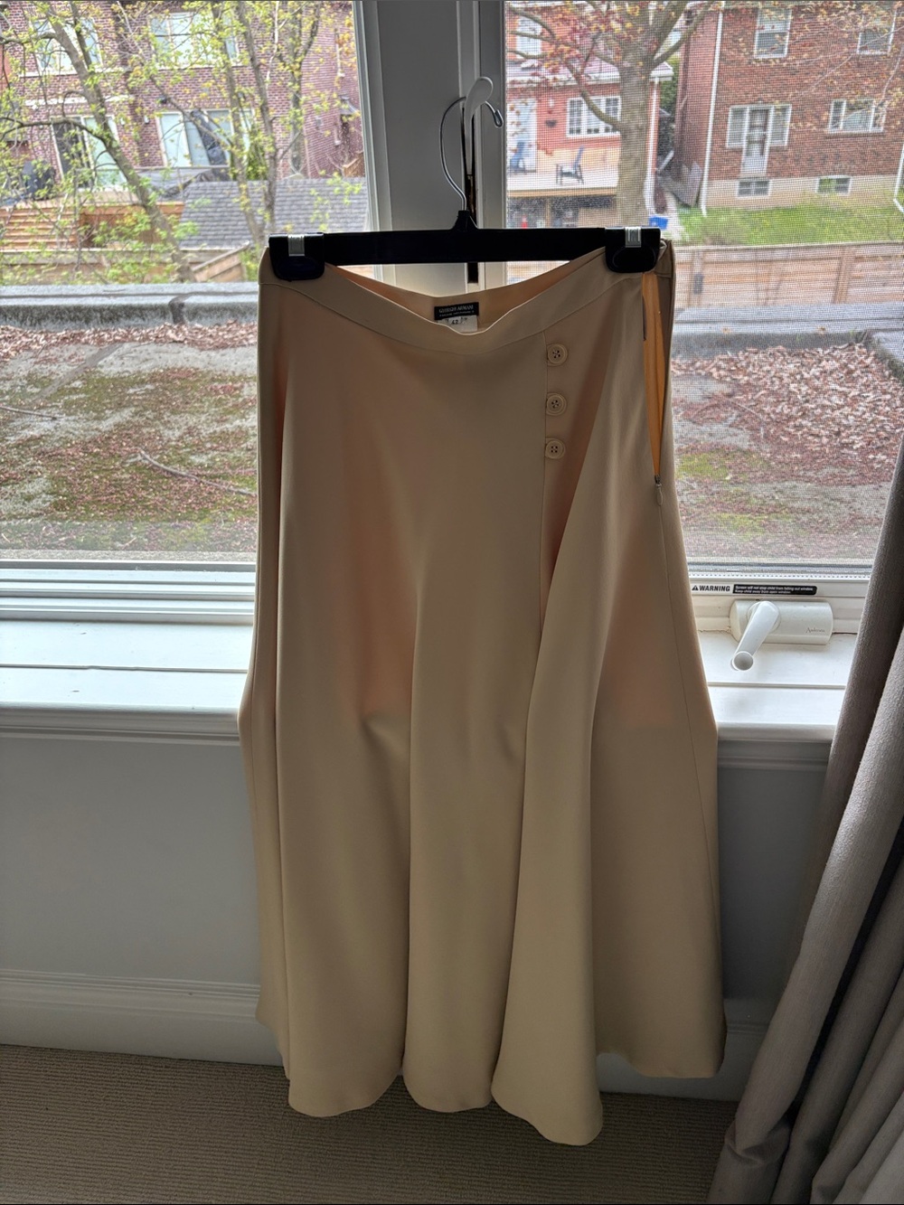 Giorgio Armani Cream A-Line Midi Skirt with Side Button Detail